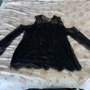 Black Lace Cold Shoulder Top